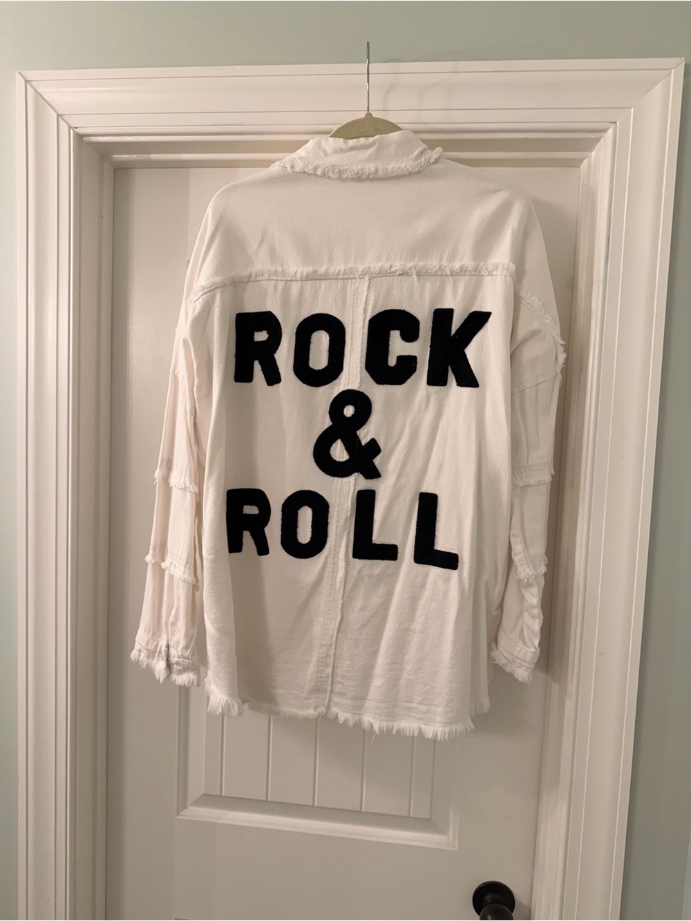 White Jacket with Black ROCK & ROLL Graphic